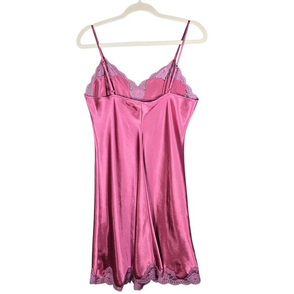 Delicates Pink Paisley Satin Robe & Chemise Set L/M Lace Trim Lingerie Romantic - Picture 6 of 11